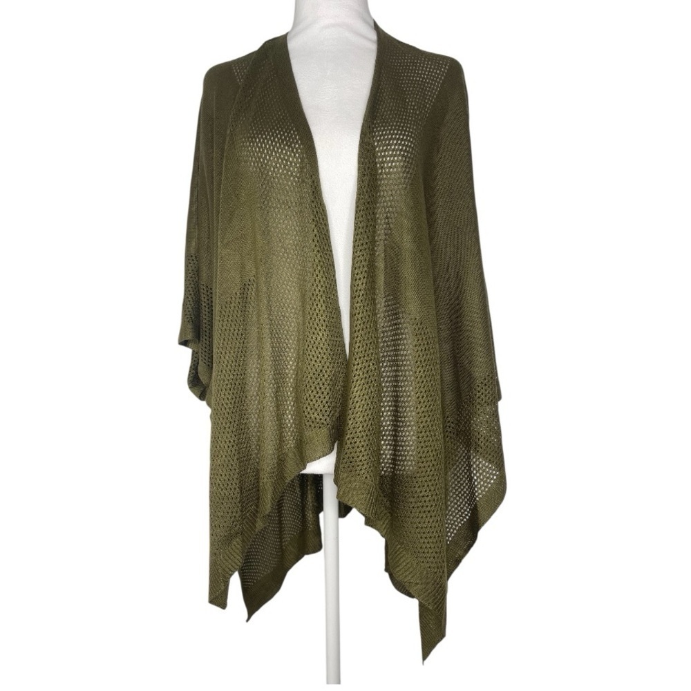 NWT a.n.a Boho Tunic Cardigan Open Front Olive Green Knit Poncho One Size Fall